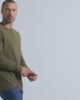 Long Sleeve Waffle Knit Henley-Olive Green-Back--Model---M-Regular