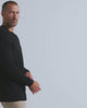 Long Sleeve Waffle Knit Henley-Black-Black--Model---M-Regular