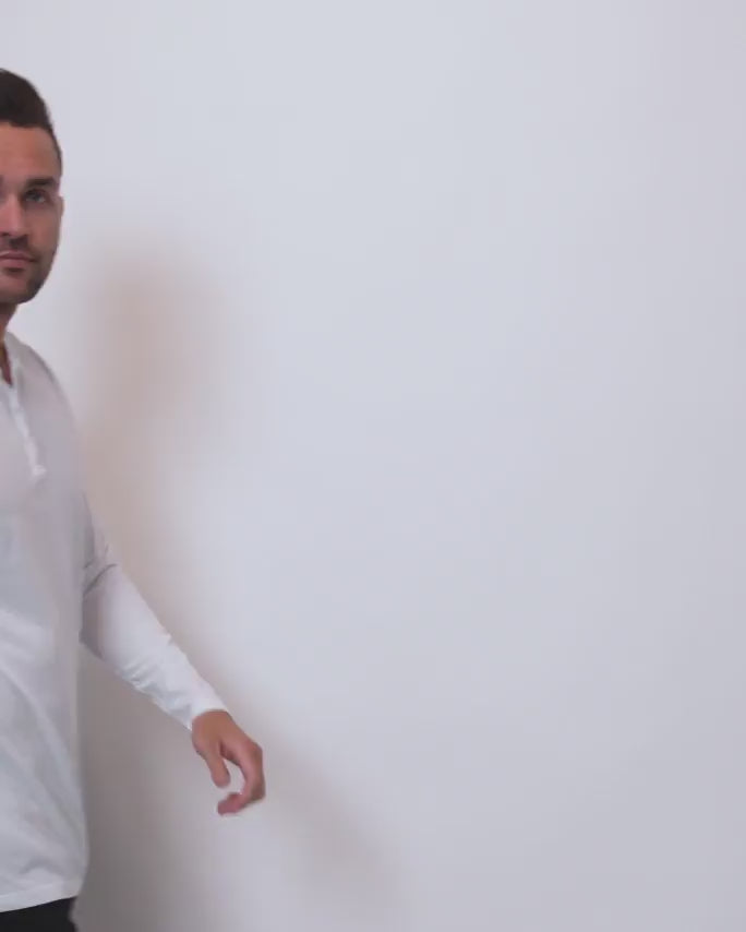 Long Sleeve Henley Tee - Non-Branded-White-Video