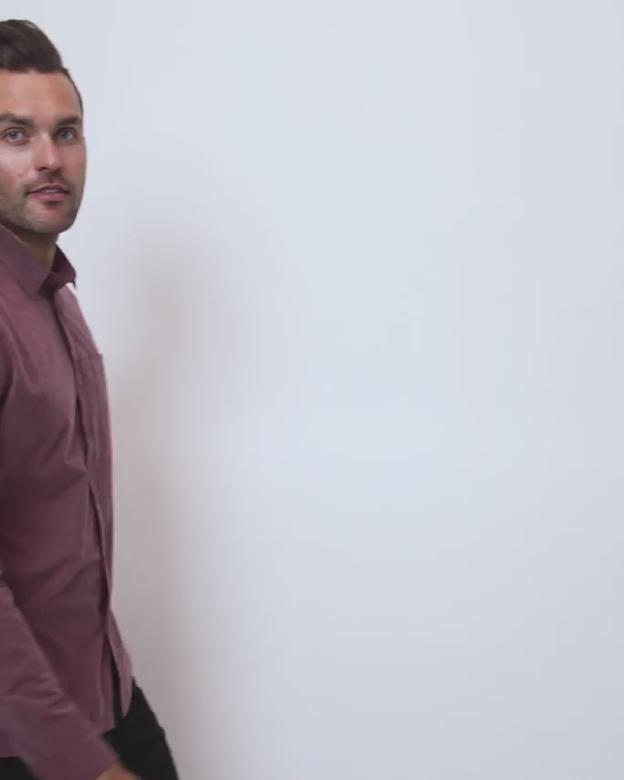 Long Sleeve Button Up-Maroon-Video--Zach---L