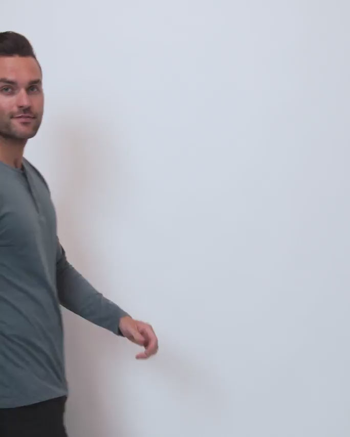 Long Sleeve Henley Tee - Non-Branded-Indigo-Video