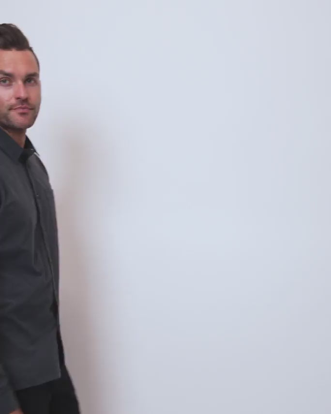 Long Sleeve Button Up-Black Heather-Video--Zach---L