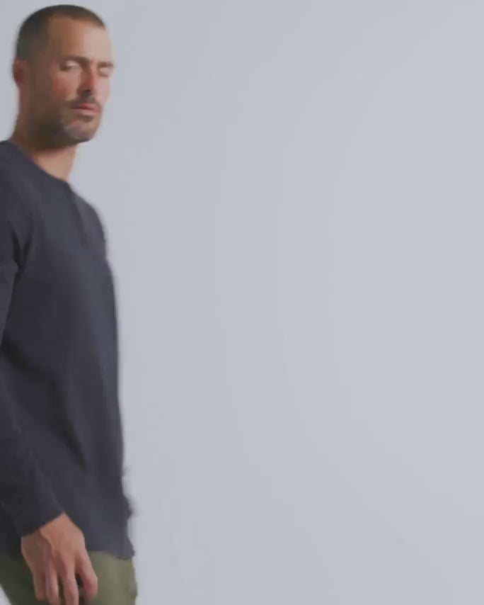 Long Sleeve Waffle Knit Henley-Charcoal-Charcoal--Model---M-Regular