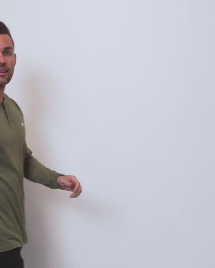 Long Sleeve Henley Tee - Branded-Olive Green-Video