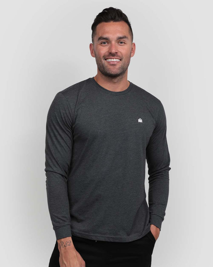 Basic Long Sleeve Tee-Charcoal-Front--Zach---L