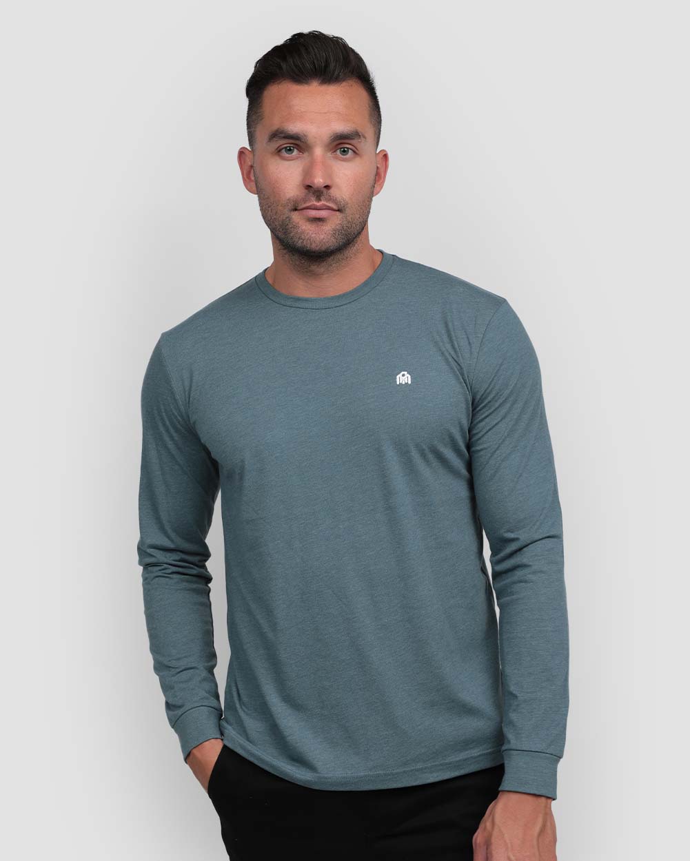 Basic Long Sleeve Tee-Indigo-Front--Zach---L