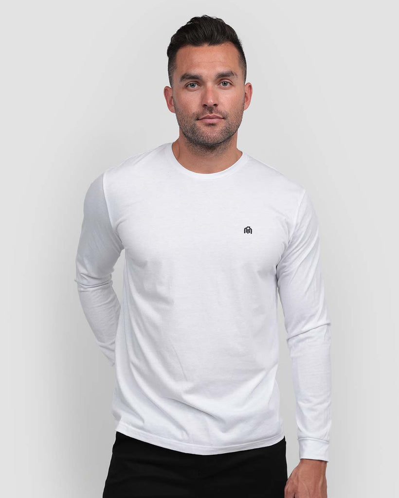 Basic Long Sleeve Tee-White-Front--Zach---L