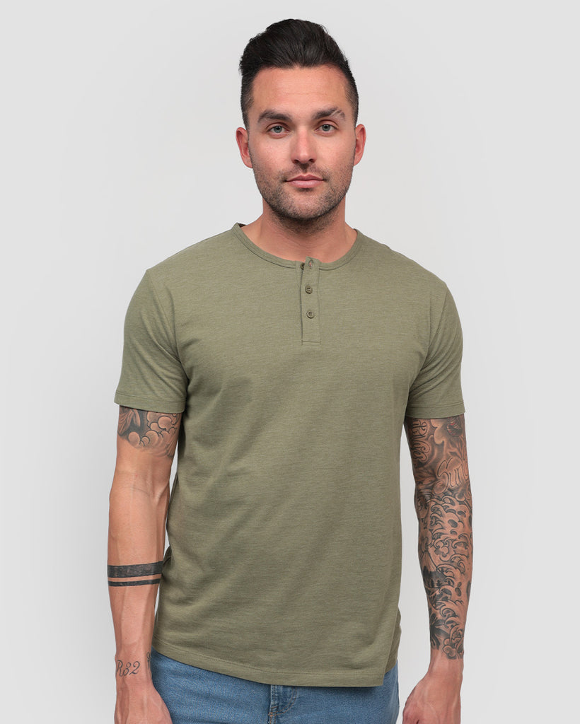 Essential Henley Tee-Olive Green-Front--Zach---L