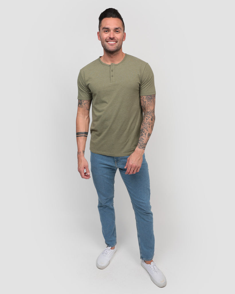 Essential Henley Tee-Olive Green-Full--Zach---L