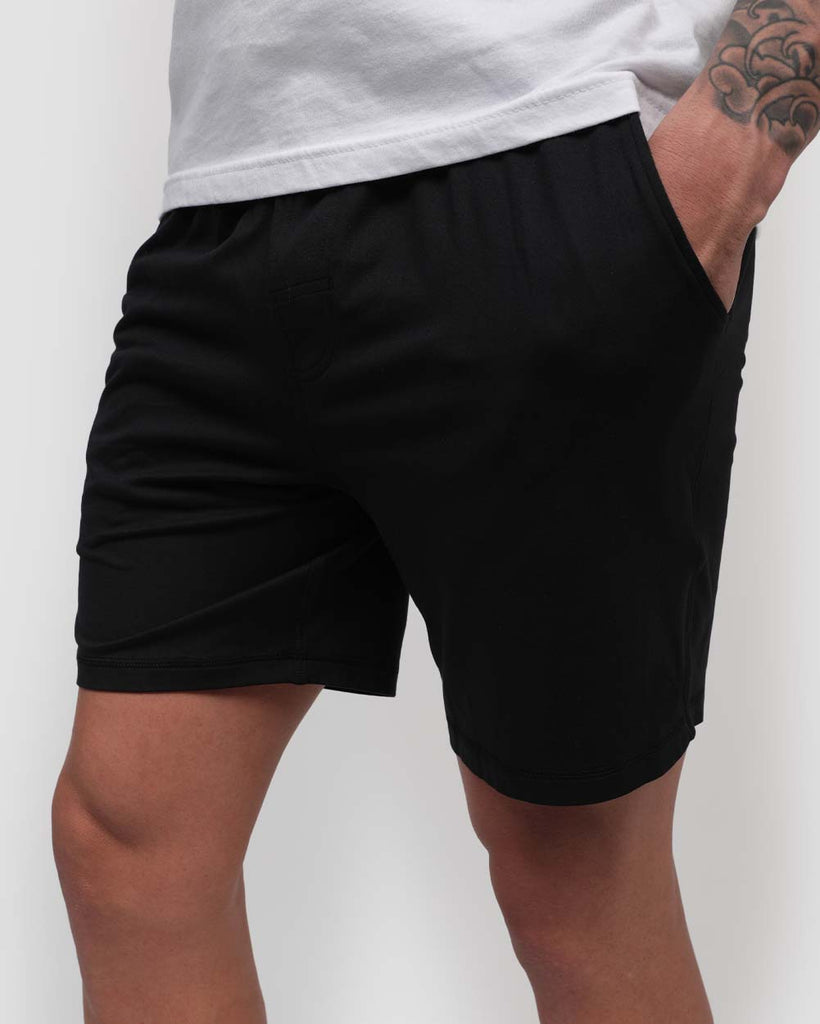 Essential Comfort Shorts-Black-Front--Zach---L