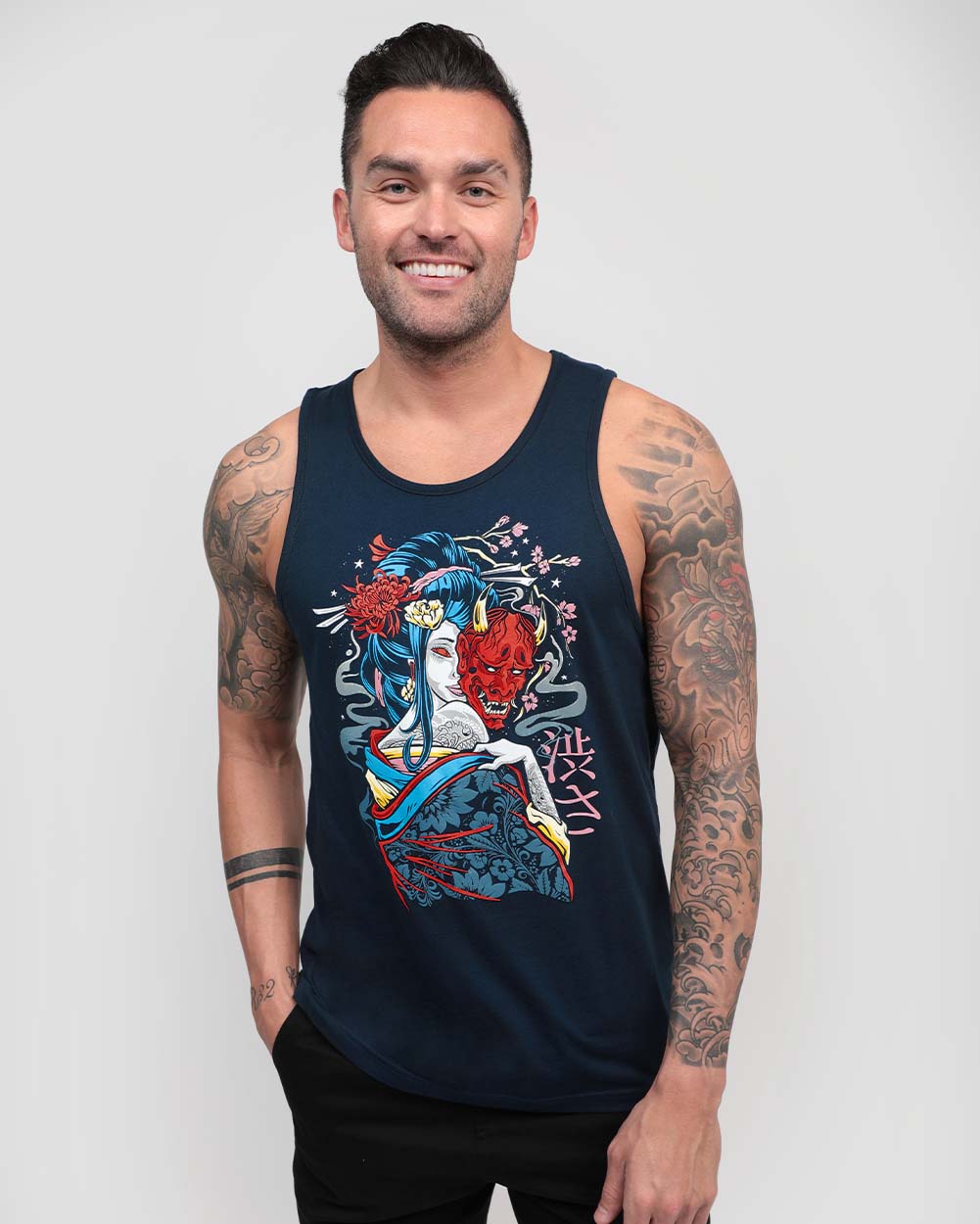 Mystic Geisha Tank-Navy-Front--Zach---L