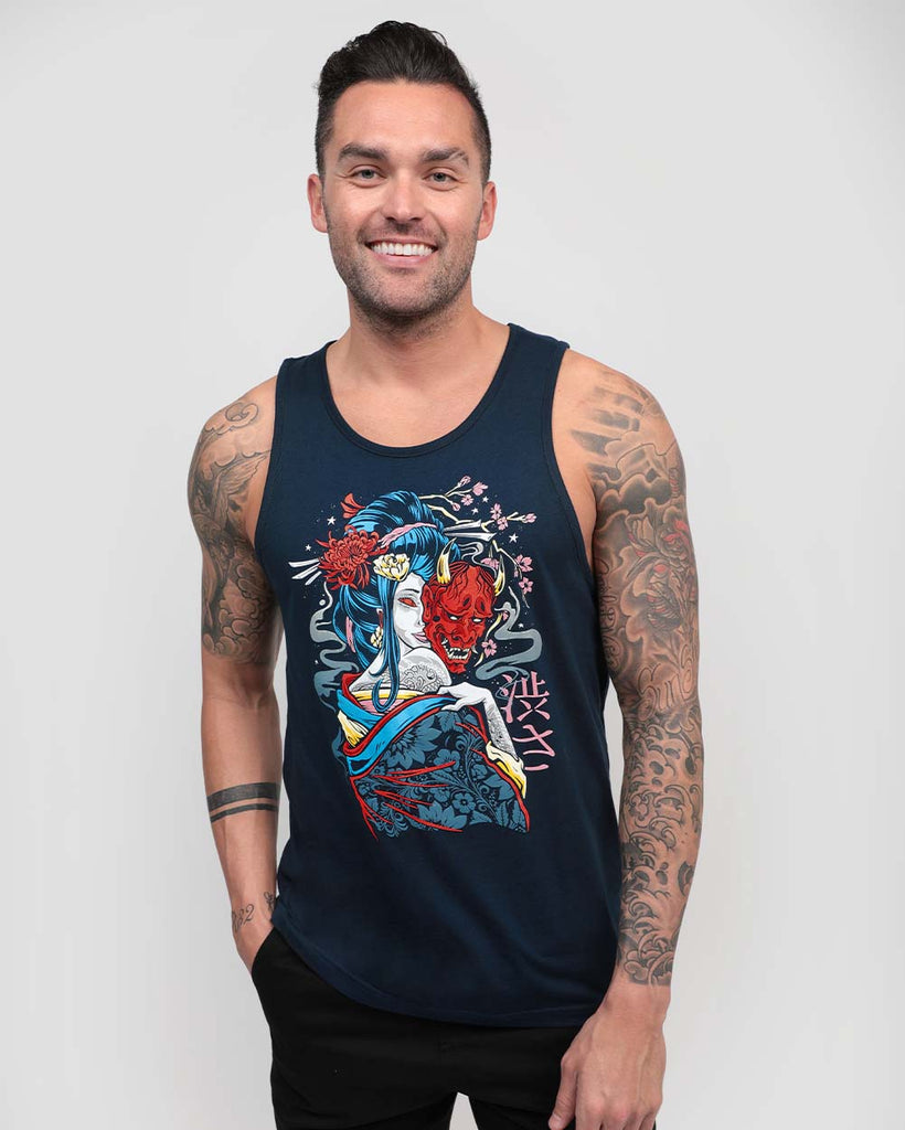 Mystic Geisha Tank-Navy-Front--Zach---L