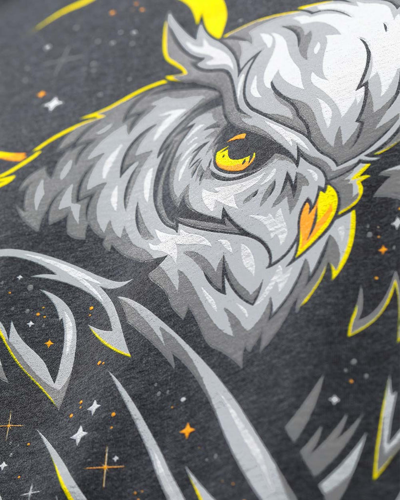Cosmic Owl Tee-Charcoal-Detail