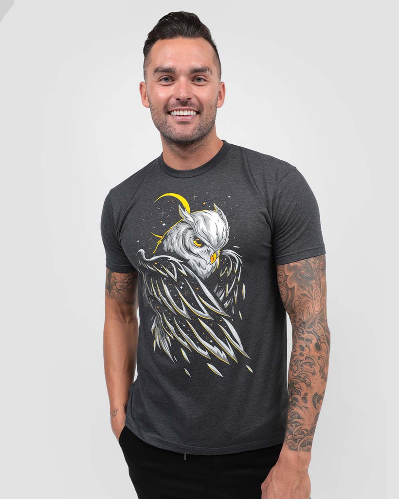 Cosmic Owl Tee-Charcoal-Front--Zach---L