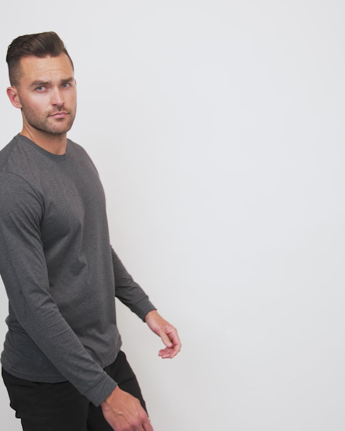 Essential Long Sleeve Tee-Charcoal-Video